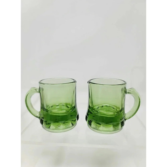 Vintage Green Federal Glass Company Mini Mug Shot Glasses Set of Two - Picture 2 of 7
